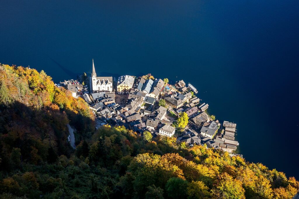 lake, village, church, hallstatt, hallstatt lake, tourism, alps, alpine, nature, salzkammergut, austria, upper austria